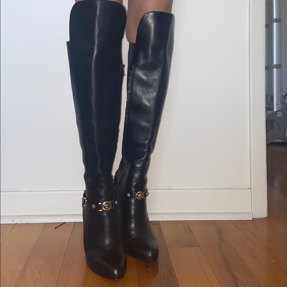 VERSACE KNEE HIGH HEEL BOOTS